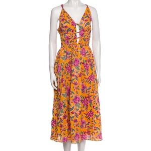 Caroline Constas Yellow Floral Smocked V-Neck floral Maxi Dress